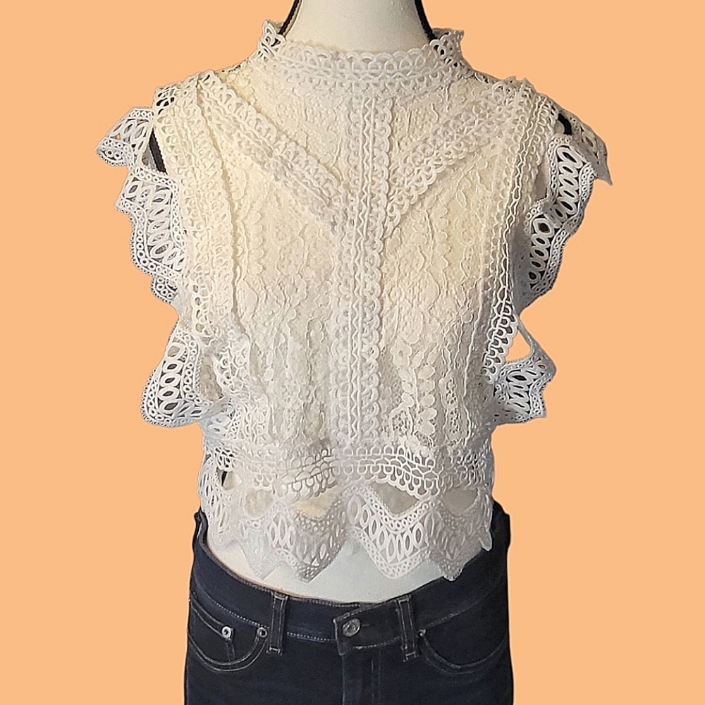 Feminine See Through White Lace Coquette Style Top Women's L - Picture 2 of 10